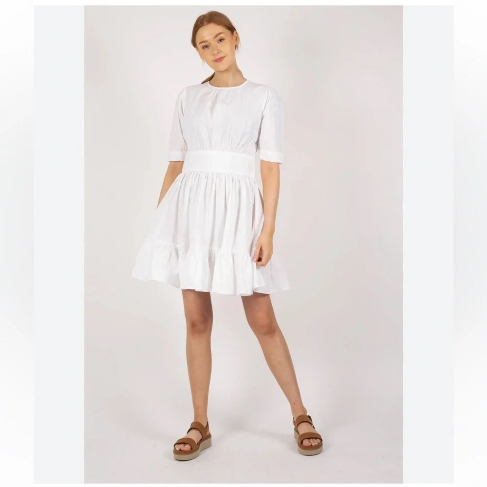 ByTiMo Tuckernuck‎ Medium Blouson Mini Dress White Cotton Poplin Preppy Summer